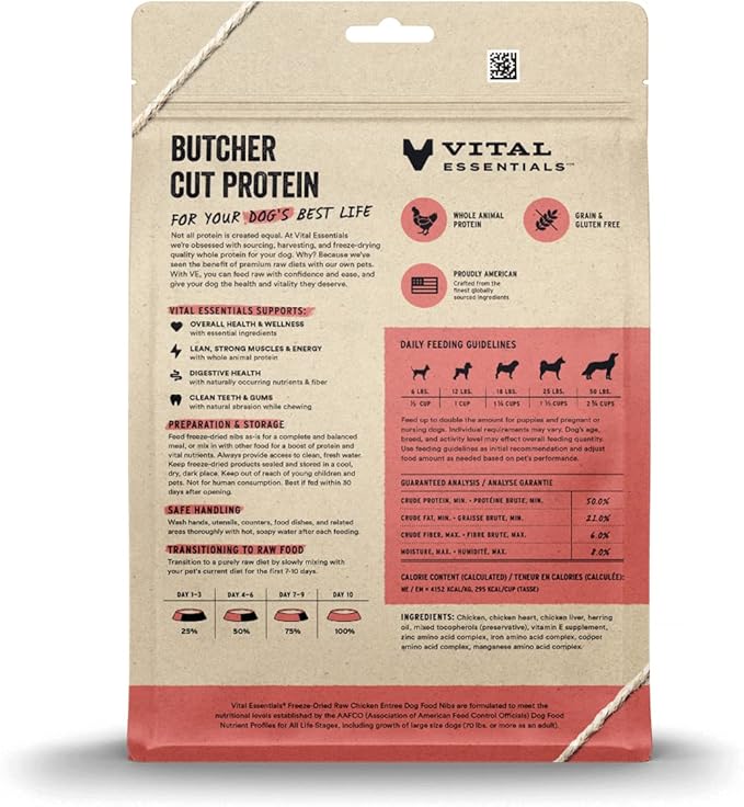 Vital Essentials Freeze Dried Raw Dog Food, Chicken Nibs Entree, 14 oz