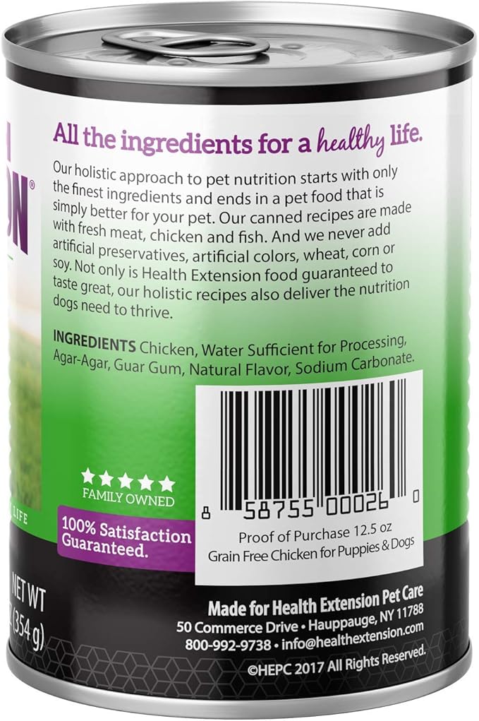 Health Extension Wet Dog Food, Gluten and Grain-Free, Healthy Natural Food Canned for Puppies, Chicken Recipe