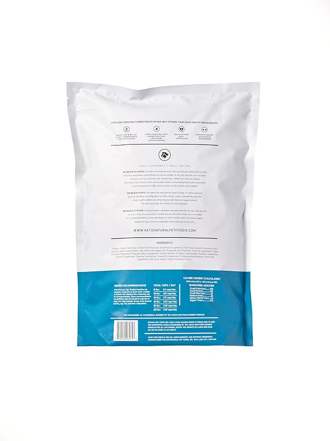 Ketona Chicken Recipe Adult Dry Dog Food, Natural, Low Carb (only 5%), High Protein (46%), Grain-Free, The Nutrition of a Raw Diet with The Cost and Convenience of a Kibble; 4.2lb