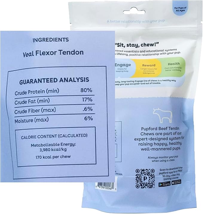 Pupford Beef Tendon Chews for Dogs | Cleans Teeth, Teaches Proper Chewing & Contains Glucosamine to Help Joints | Extra Thick, Long-Lasting, Natural Ingredients, Low Calorie (Thick, 5 Count)