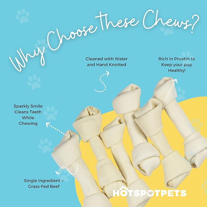 hotspot pets 5 Pack - 8-9 Inch Large Rawhide Dog Chew Bones - Made from Grass Fed Brazilian - Great for Dental & Oral Care for Aggressive Chewers Large Dogs (5 Pack)
