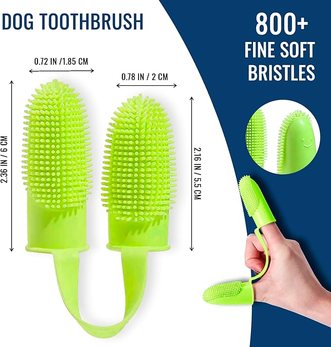 Dog Finger Toothbrush, Dog Shampoo Brush, Dog Accessories: 3 in 1 Dog Bath Brush and 2 Finger Tooth Brush Kit, Essential Puppy Products for Teeth Cleaning, Bathing, and Grooming (Yellow).