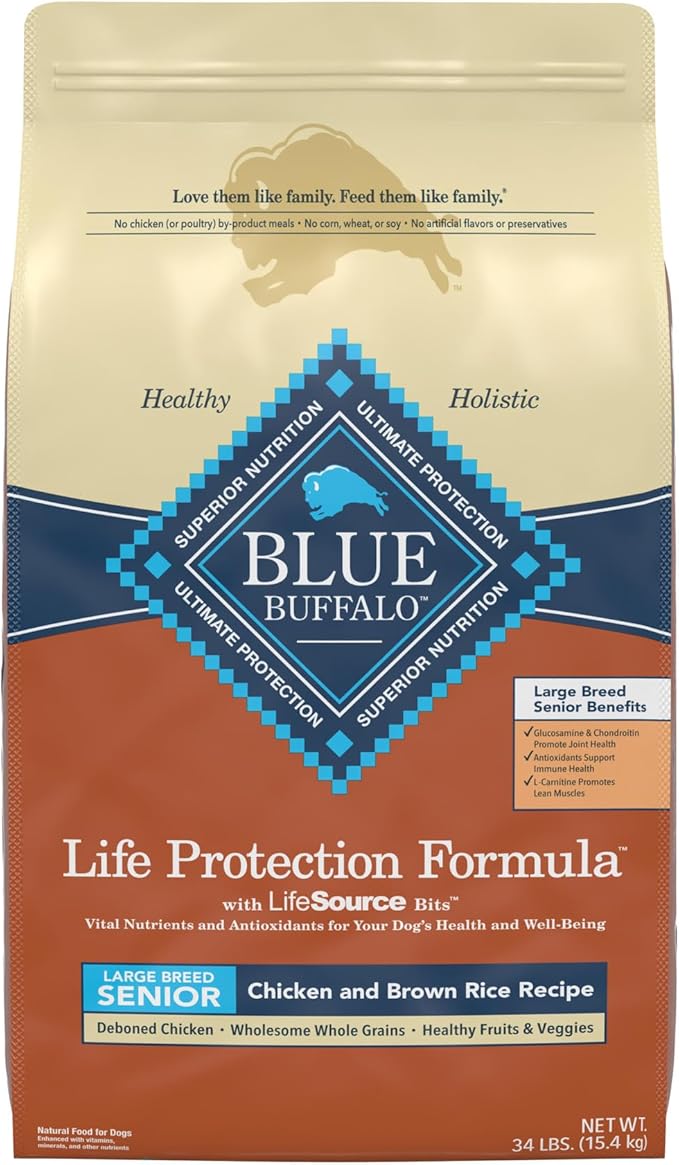 Blue Buffalo Life Protection Formula Natural Senior Large Breed Dry Dog Food, Chicken and Brown Rice 34-lb