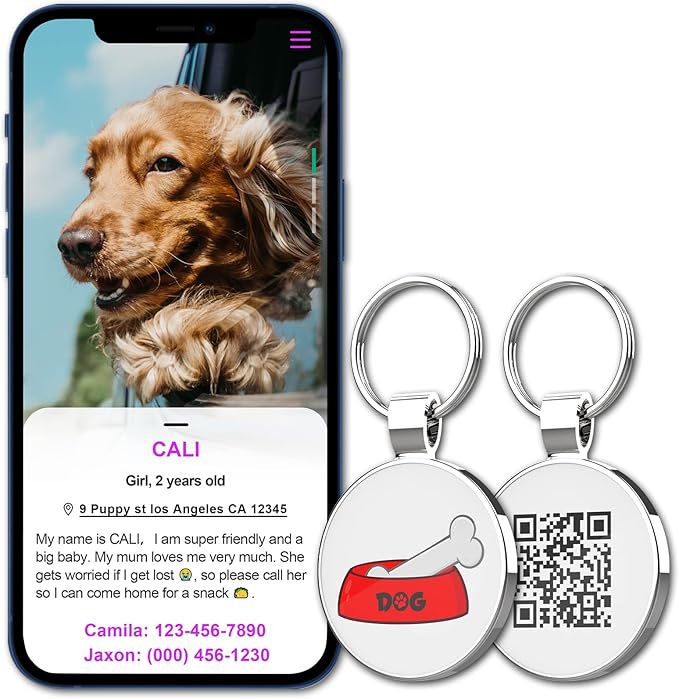 MYLUCKYTAG QR Code Pet ID Tags Dog Tags - Pet Online Profile - Scan QR Receive Instant Pet Location Alert Email
