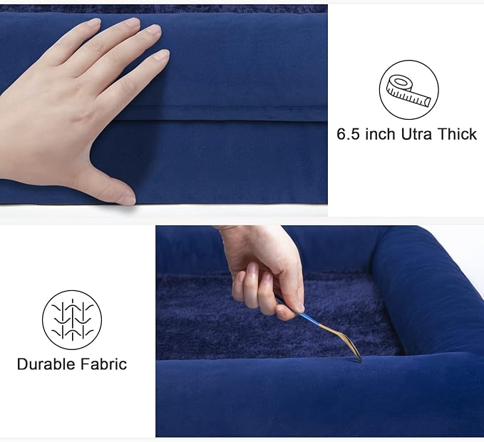 Large Dog Bed, Orthopedic Dog Bed, Waterproof Dog Bed with Removable Cover, 4-Sides Removable Bolster Dog Soft Sofa Bed with Nonskid Bottom, Washable Dog Beds for Large Dogs, Rich Blue