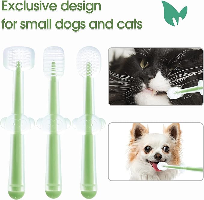 3-Piece Pet Silicone Toothbrush Set for Small Dogs and Cats - Safe and Gentle Dental Care for Your Furry Friend - Non-Toxic, Soft and Durable -Ideal Small Dog and Cat Toothbrush Kit(Green)