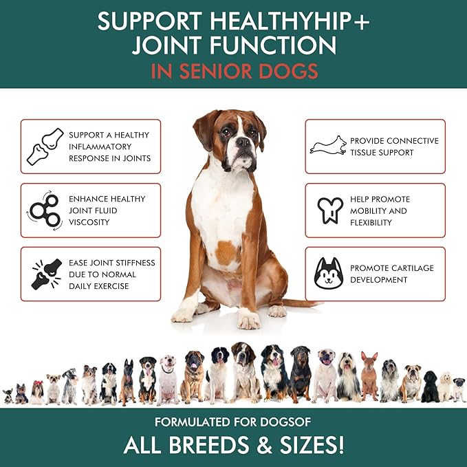 Hip & Joint Supplement for Dogs - with Hemp Oil, Glucosamine, Chondroitin, MSM, Green Lipped Mussel, Natural Joint Pain Relief, Improve Mobility, Reduces Discomfort,120 Chews