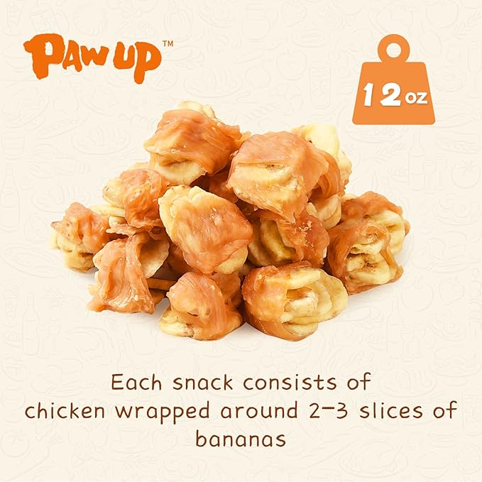 Grain Free Dog Treats Chicken Wrapped Banana Slice, Rawhide and Gluten Free, w/Taurine Low Fat Healthy Chewy Training Treats, for Small Medium Large Dogs, 12.5 oz