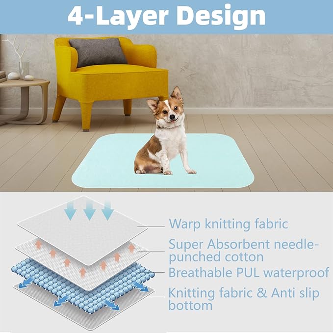 KOOLTAIL Washable Pee Pads for Dogs - Waterproof Dog Mat Non-Slip Puppy Potty Training Pads, Reusable Whelping Pads for Dog Crate PlayPen