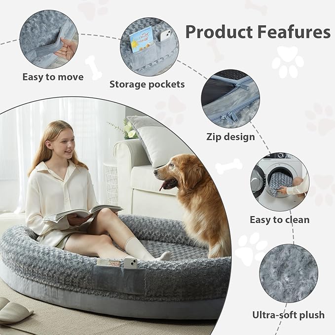 Human Dog Bed for People Adults, 71x46 inches Dog Bed for Humans Size Fits You and Pets, Washable Faux Fur Orthopedic Human Dog Bed for People, Dog Bed for Humans
