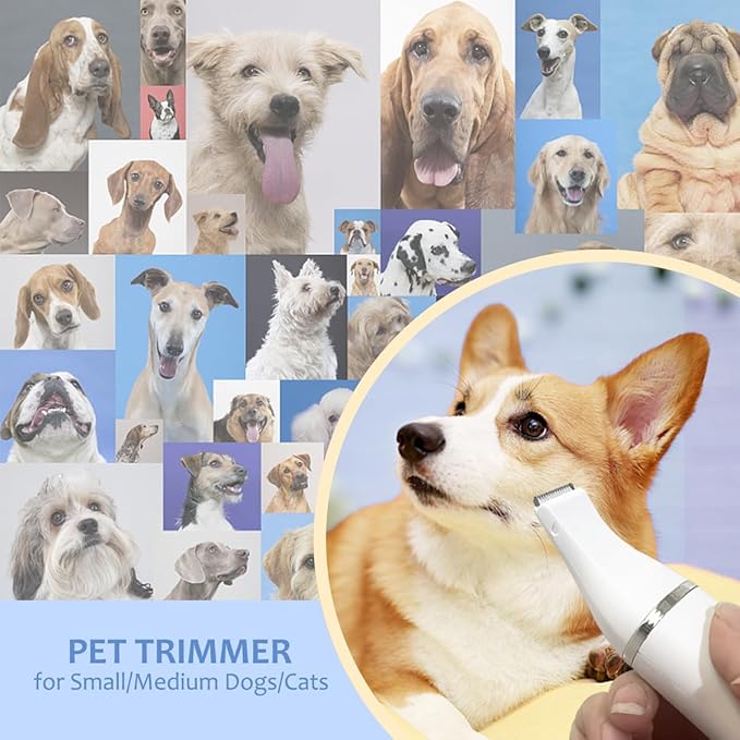 Dog Trimmer for Grooming,4 in 1 Dog Grooming Kit,Low Noise Electric Pet Hair Trimmer,Rechargeable Cordless Dog Paw Trimmer Nail Grinder Face Shaver for Small & Large Dog Cat Pet