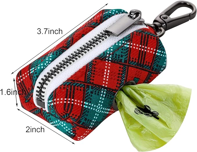Aring pet Christmas Dog Poop Bag Holder, Cotton Puppy Waste Bag Dispenser Attach to Any Leashes, Portable Washable Pet Waste Pouch Holder with Two Rolls of Bags