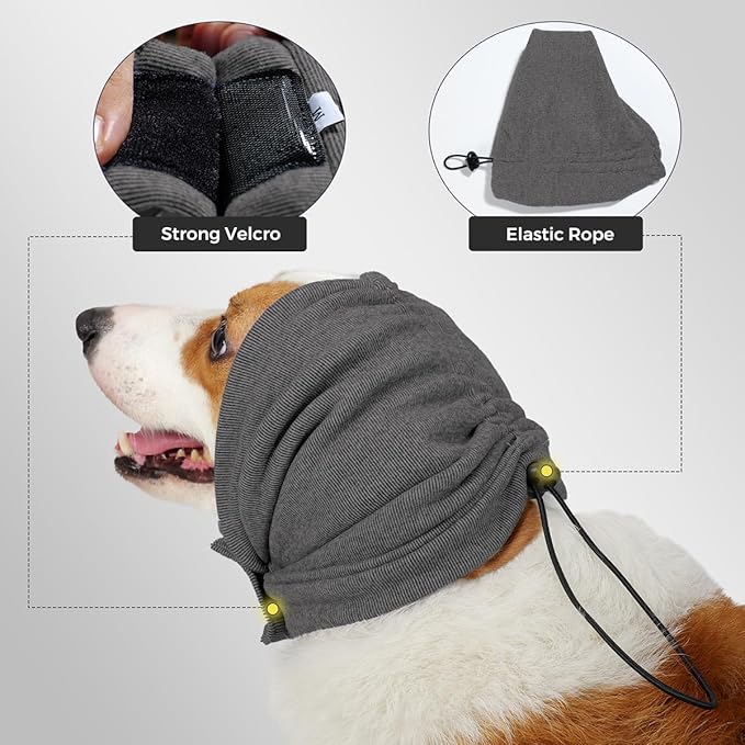 HEYWEAN Quiet Ears for Dogs Calming Headband with No Flap Ear Wraps for Anxiety Relief & Noise Protection Dog Ear Muffs with Velcro for Grooming Bathing Grey Small