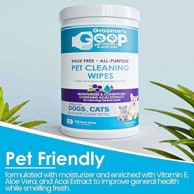 Groomerโs Goop Rinse Free All-Purpose Pet Cleaning Wipes - 150 Count