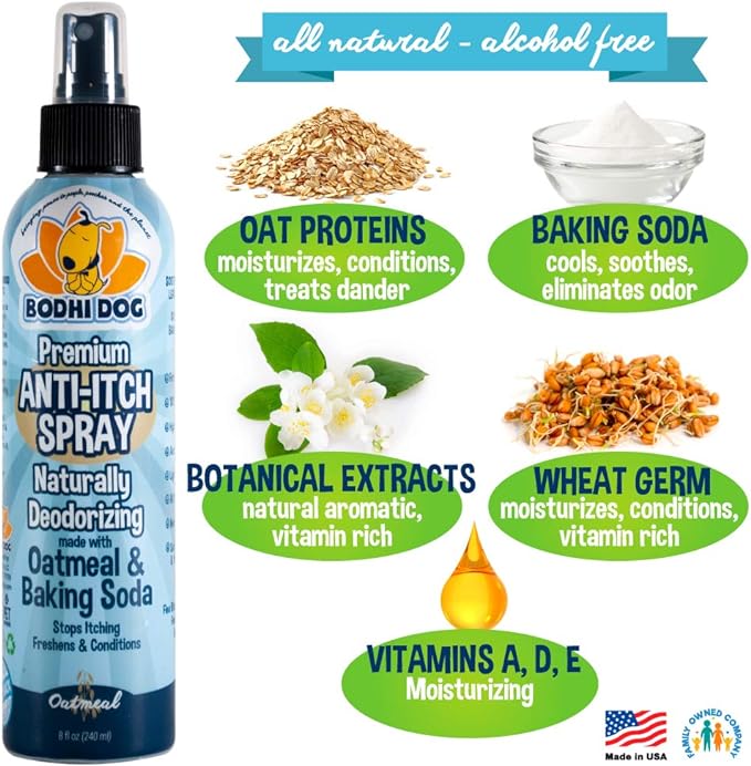 Bodhi Dog Anti Itch Spray | Natural Soothing Relief for Dry, Itchy, Bitten or Allergy Damaged Skin Treatment | Anti Itch Spray for Dogs & Cats | Made in USA (Oatmeal, 8 oz)
