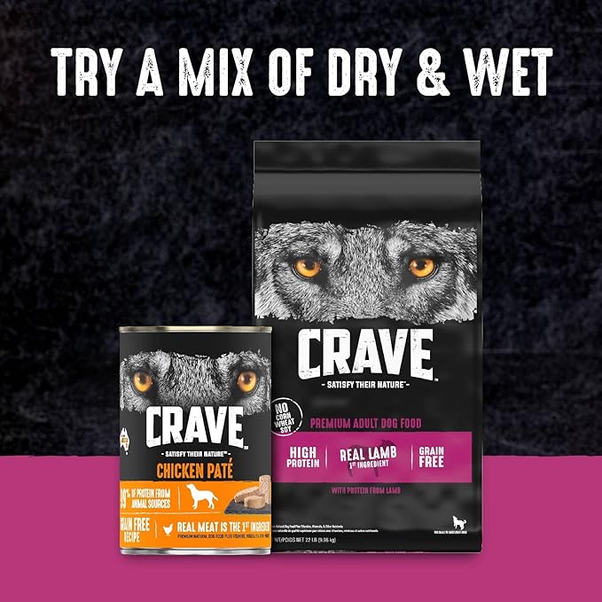 CRAVE Grain Free High Protein Adult Dry Dog Food with Lamb, 22 lb. Bag
