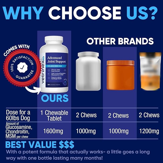 Joint Support Supplement for Large Dogs - Hip and Joint Chewable Tablets for Large Breed Dogs with Glucosamine, Chondroitin, and MSM, Beef Flavor, 120 Tablets