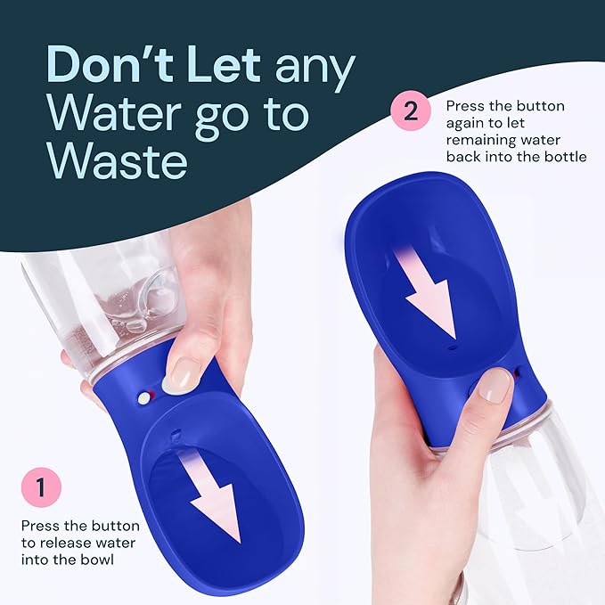 MalsiPree Dog Water Bottle Portable – Leak Proof and Lightweight Water Bottle for Dogs – Dog Travel Water Bottle with Bowl – Dog Walking Accessories (19OZ, Navy Blue)