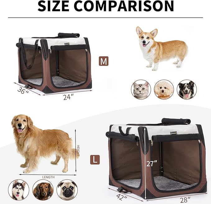DONORO Dog Crates for Medium Dogs, Portable Collapsible Three Door Dog Kennel & Houses, Soft-Sided Cage for Indoor Training and Outdoor Travel with Pad (Medium (36"x24"x23"))