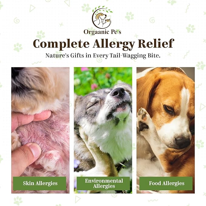 DOG ALLERGY RELIEF with SEA KELP - COLOSTRUM - QUERCETIN - MUSHROOMS - OMEGA + 11 NATURAL ALLERGY RELIEF HERBS - SOFT CHEWS for Skin & Seasonal Allergies