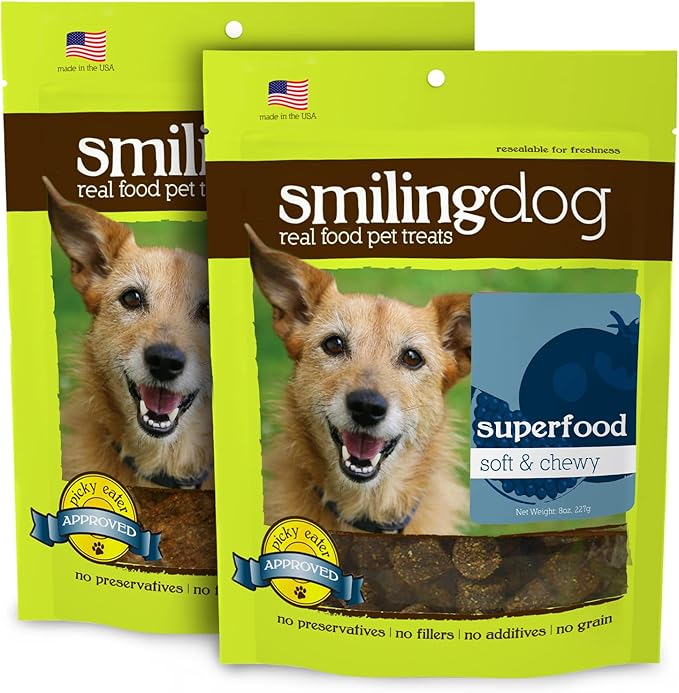 Herbsmith Smiling Dog Treats - Soft and Chewy Dog Treats for Senior Dogs – Dog Training Treats - Superfood Wellness Treats for Dogs - Bundle of 2