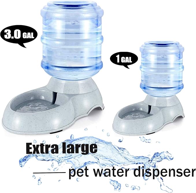 Pet Gravity Water Dispenser Large 3 Gallon 11 Liters-Thickened Durable,Dog Cat Water Bowl Dispenser Large,Automatic Replenish Pet Waterer Dispenser Station,grey