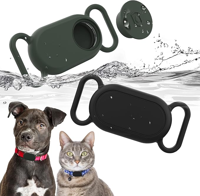 2 Pack Dog Collar Holder for SmartTag2, Waterproof Silicone Case for Pet Cat, Anti-Lost Scratch Resistant Protective Cover Accessory for Smart tag2 (Black,Green)