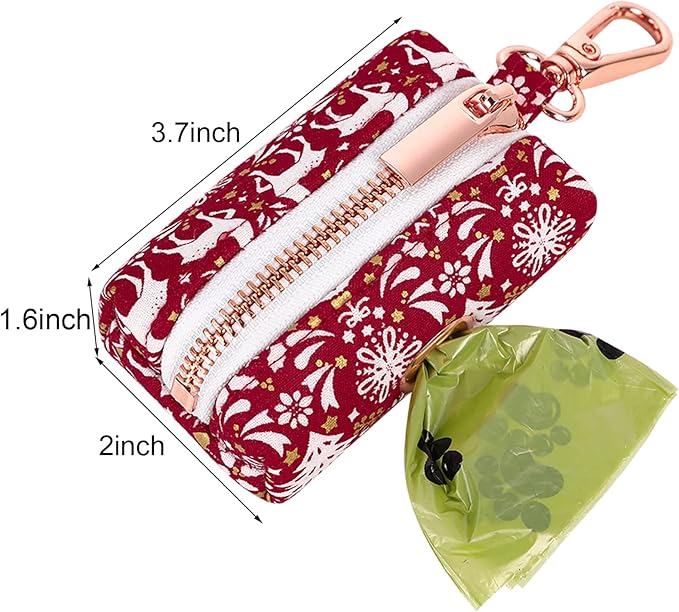 ARING PET Dog Waste Bag Dispenser, Cotton Doggy Poop Bags Holders Attach to Any Leashes, Portable Washable Christmas Pet Waste Pouch Dispenser with Metal Zipper
