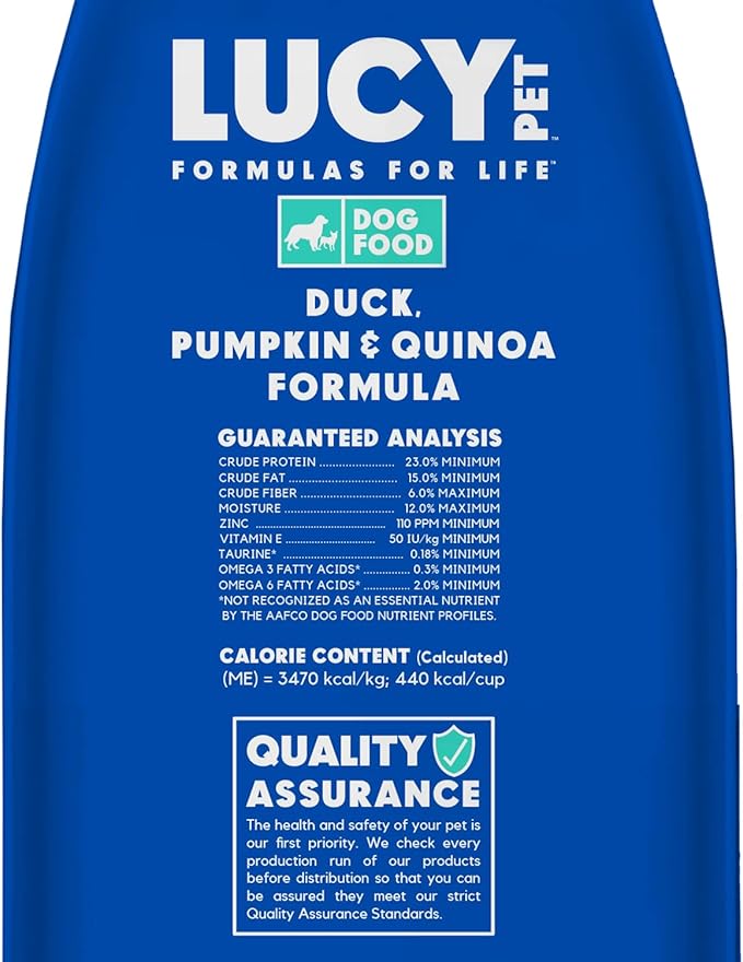 Lucy Pet Products Formulas for Life Duck, Pumpkin & Quinoa Dry Dog Food, All Life Stages, Digestive Health, Sensitive Stomach and Skin, 25lb bag