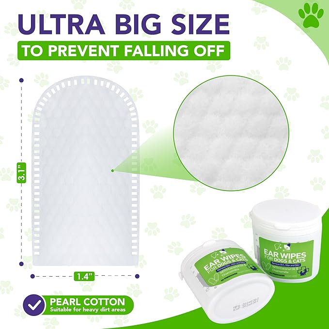 Pet Ear Wipes for Dogs and Cats - Dog Ear Cleaner Wipes, Cleaning and Deodorizing - Remove Debris & Wax, Improve Ear Itching, and Infections - 300 Finger Wipes (6 Packs)