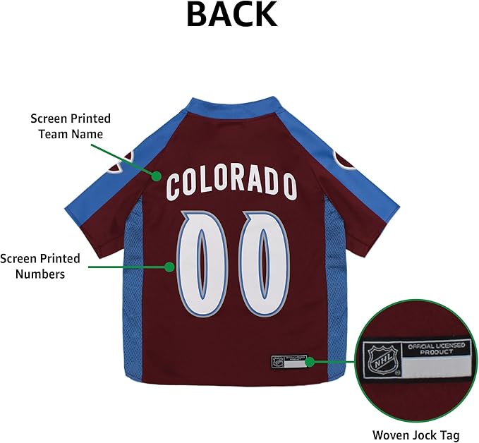 Pets First NHL Colorado Avalanche Jersey for Dogs & Cats, Small. - Let Your Pet Be A Real NHL Fan!