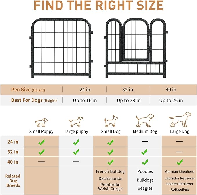 Metal Dog Playpen, 40 Inch Height 8 Panels, Ideal Dog Fence for Large/Medium/Small Dogs Indoor & Outdoor Bliss, Perfect Dog Pen for Camping, Yard, and RV | Black-Silver
