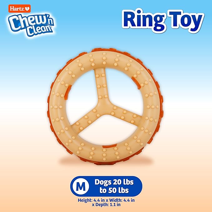 Hartz Chew ‘n Clean Chew Toy and Treat in One Chicken Flavored Ring Dog Toy, Medium