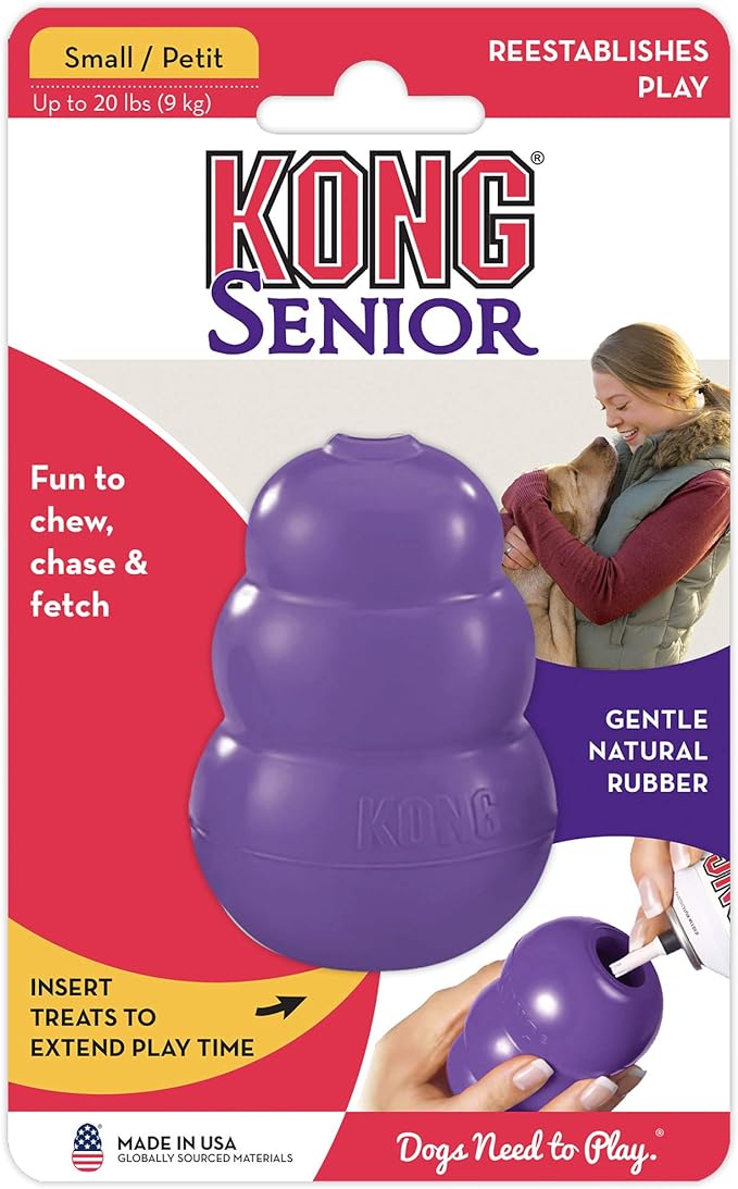 KONG Senior - Dog Toy with Gentle, Natural Rubber - Durable Dog Toy for Older Dogs - Use Treats with Stuffable Chew Toy - Treat Toy for Chewing & Fetching - for Small Dogs