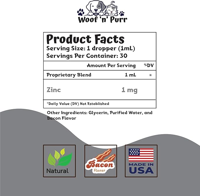 Zinc for Dogs - Dog Zinc Supplement - Helps to Support Healthy Skin, Coat, Immune Health & More - Dog Zinc - Dog Skin and Coat Supplement - Skin and Coat Supplement for Dogs - 1 fl oz - Bacon Flavor