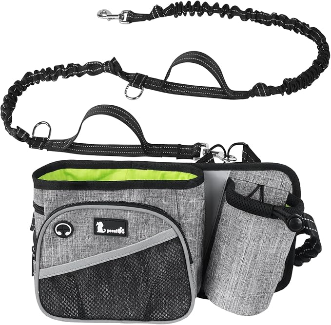 Pecute Hands Free Dog Leash Upgraded with Treat Pouch, Running Leash for Dogs, Waist Leash for Dog Walking Hiking, Durable 4 Bungees, Dual Handles, Night Reflective Safety