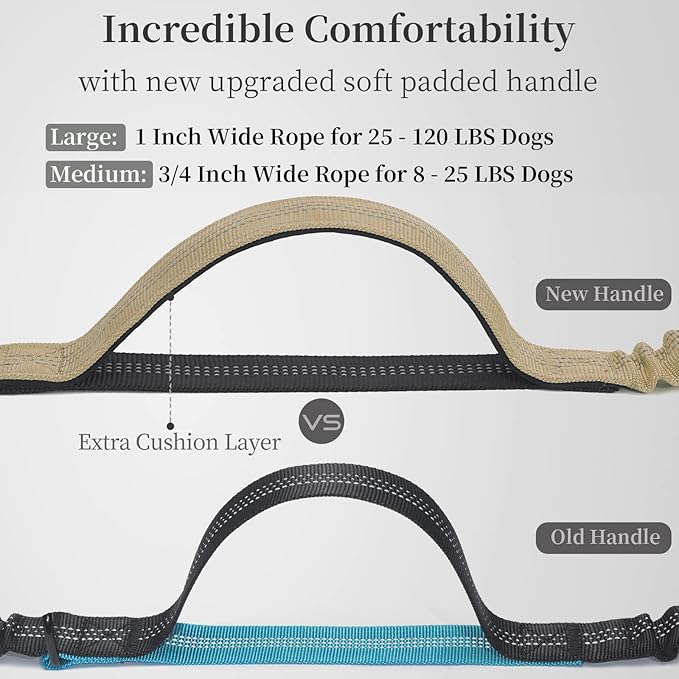 iYoShop Hands Free Dog Leash with Zipper Pouch, Dual Padded Handles and Durable Bungee for Walking, Jogging and Running Your Dog (Large, 25-120 lbs, Khaki)