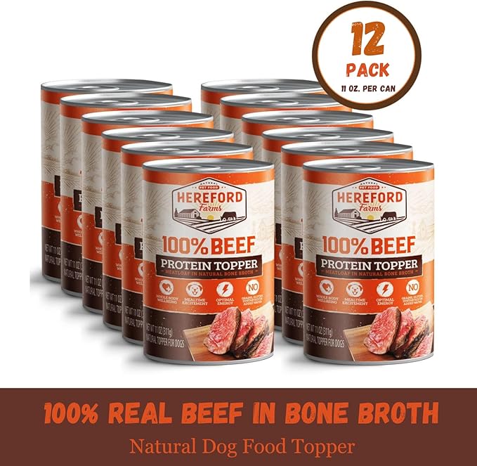 100% Beef Wet Dog Food, in Bone-Broth, Hypoallergenic Dog Food, All-Natural Mixer, Topper & Hydration - 11oz. (12 cans)