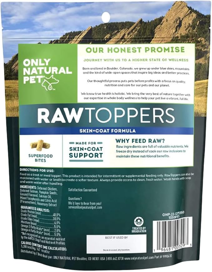 Only Natural Pet Raw Toppers Skin & Coat - Protein Packed, Great Tasting Freeze Dried Raw Food Topper for Dogs - 5.5 OZ Bag 2 Pack