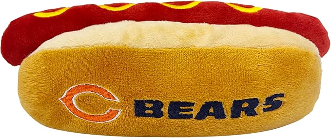 Pets First NFL Chicago Bears HOT Dog Plush Dog & CAT Squeak Toy - Cutest HOT-Dog Snack Plush Toy for Dogs & Cats with Inner Squeaker & Beautiful Football Team Name/Logo 8 x 5 x 3 Inches