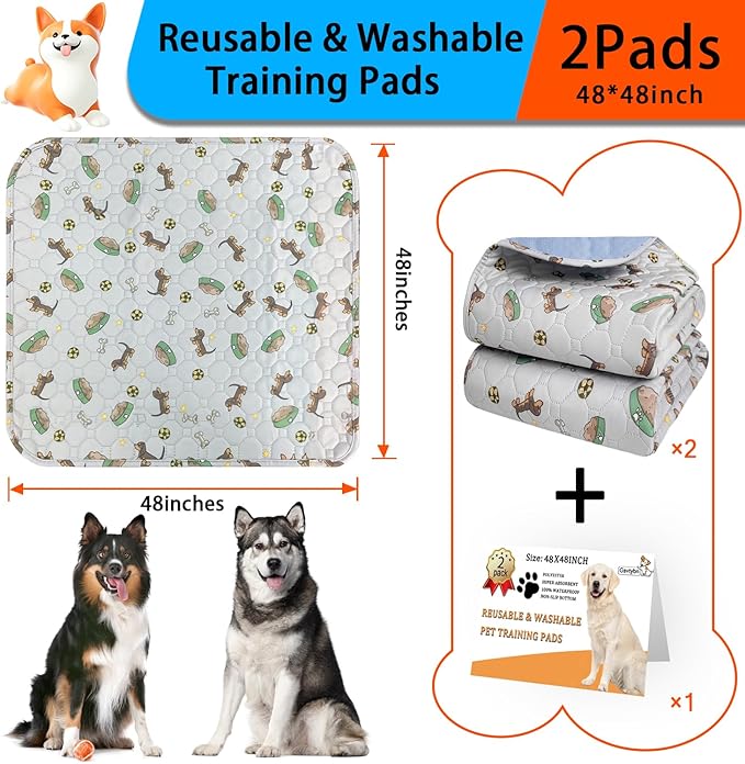 Washable Pee Pads for Dogs - Super Absorbent Reusable Puppy Pads 2Pack 48''x48'' Waterproof Dog Pee Pads Non-Slip Whelping Pads Leakproof Urine Pet Training Pads for Potty Wshable Puppy Pads