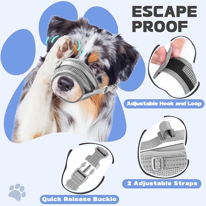 Dog Muzzle Soft Air Mesh Muzzle for Medium Dogs, Adjustable Pet Muzzle for Small and Large Dogs to Drink Normally, Breathable Reflective Muzzle for Dogs to Prevent Biting(Grey,L-13)