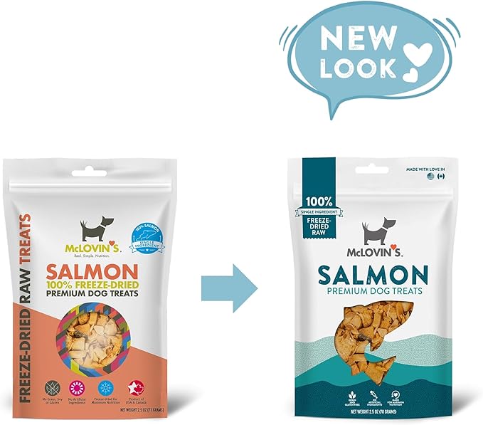 McLovin's Salmon Freeze Dried Treats, 3x2.5oz (7.5oz), High-Protein Grain-Free Dog Training Rewards, All-Natural, Made in USA