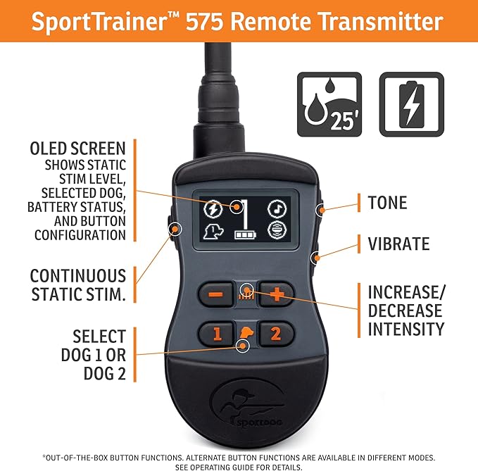 SportDOG Brand SportTrainer 575 Dog Training Collar - 500 Yard Range - Bright, Easy to Read OLED Screen - Waterproof, Rechargeable Remote Trainer with Tone, Vibration, and Static, Black