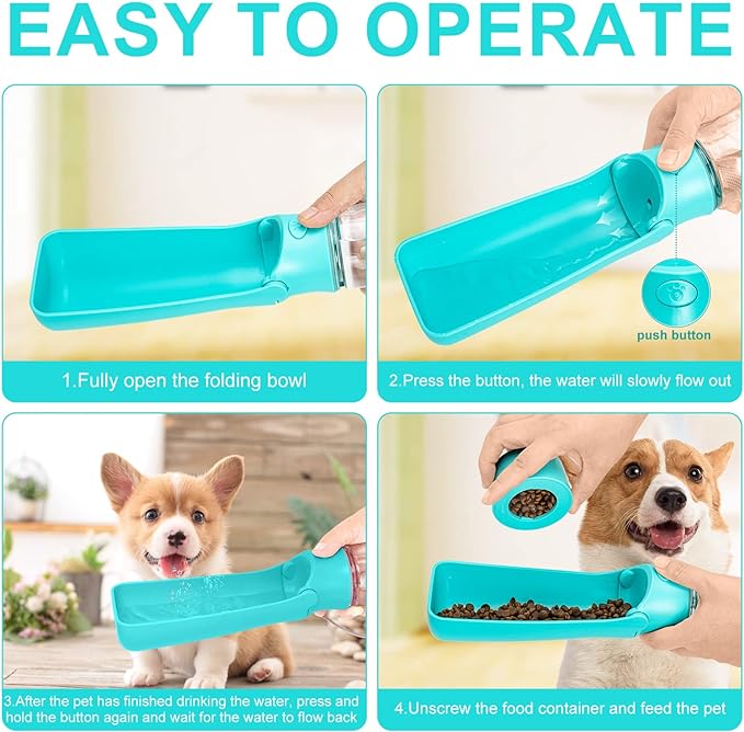 Dog Water Bottle with Food Container - Portable and Multifunctional Dog Water Dispenser for Cats Puppy Drinking and Eating, Detachable Design Combo Cup for Pet Outdoor Walking Travel Hiking