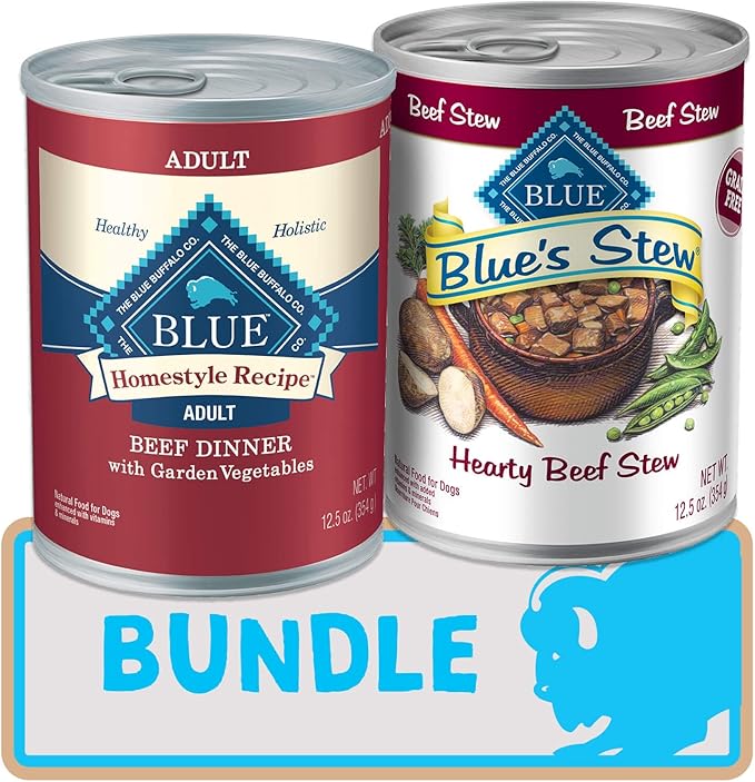 Blue Buffalo Homestyle Recipe Natural Adult Wet Dog Food, Mixed Textures Beef 12.5-oz Cans (24 Count- 12 of Each Flavor)