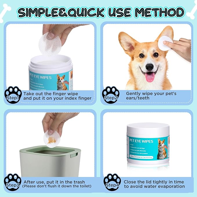 2-Pack Teeth and Ear Cleaner Finger Wipes, Dog and Cat Grooming Kit, Soothing Odor Control, Reduces Dirt and Wax Buildup (2pcs Eye Wipes)