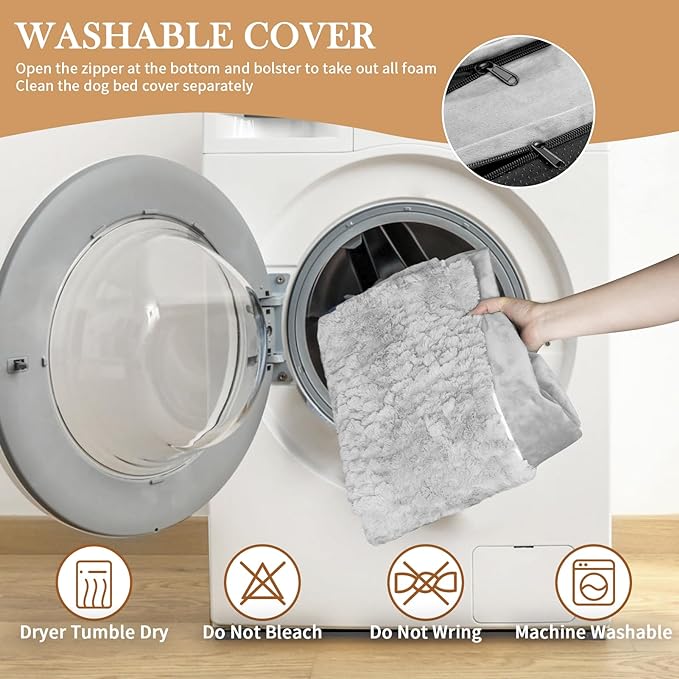 XL Dog Bed Waterproof, Extra Large Dog Beds Orthopedic Foam, Large Dog Beds with Bolster, Washable Dog Bed Sofa Pet Bed with Removable Cover & Non-Slip Bottom(X-large,Grey White)