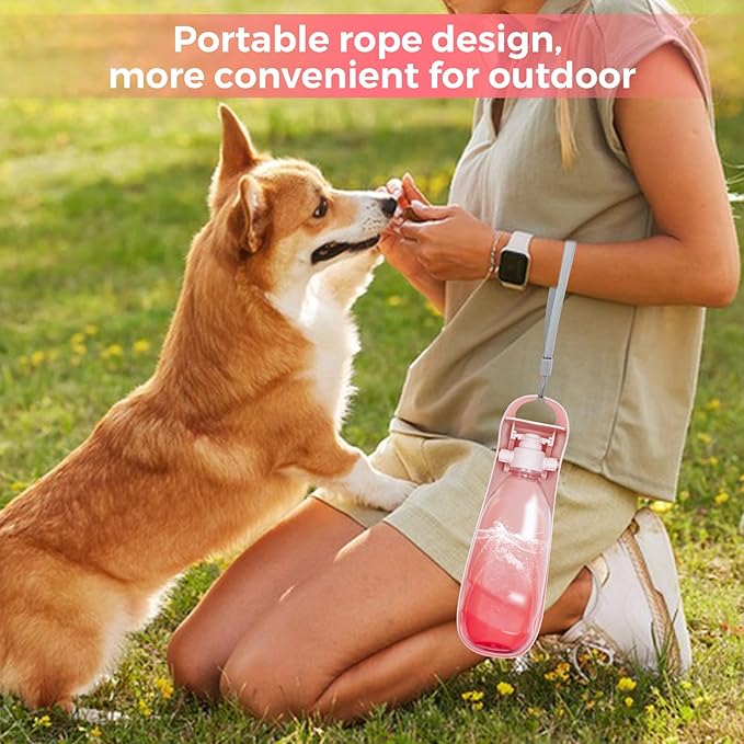 19oz Dog Water Bottle, Collapsible Dog Travel Water Bottle, Portable Dog Water Dispenser with Foldable Drinking Cup Bowl for Walking, Hiking, Lightweight, Leak-Proof, BPA Free, Pink