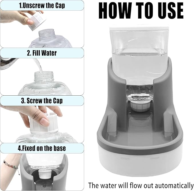 kathson Automatic Dog Water Dispenser 1 Gallon Gravity Cat Water Dispenser Dogs Water Station Bowl Large Capacity Feeder Waterer Pet Drinking Fountain Grey